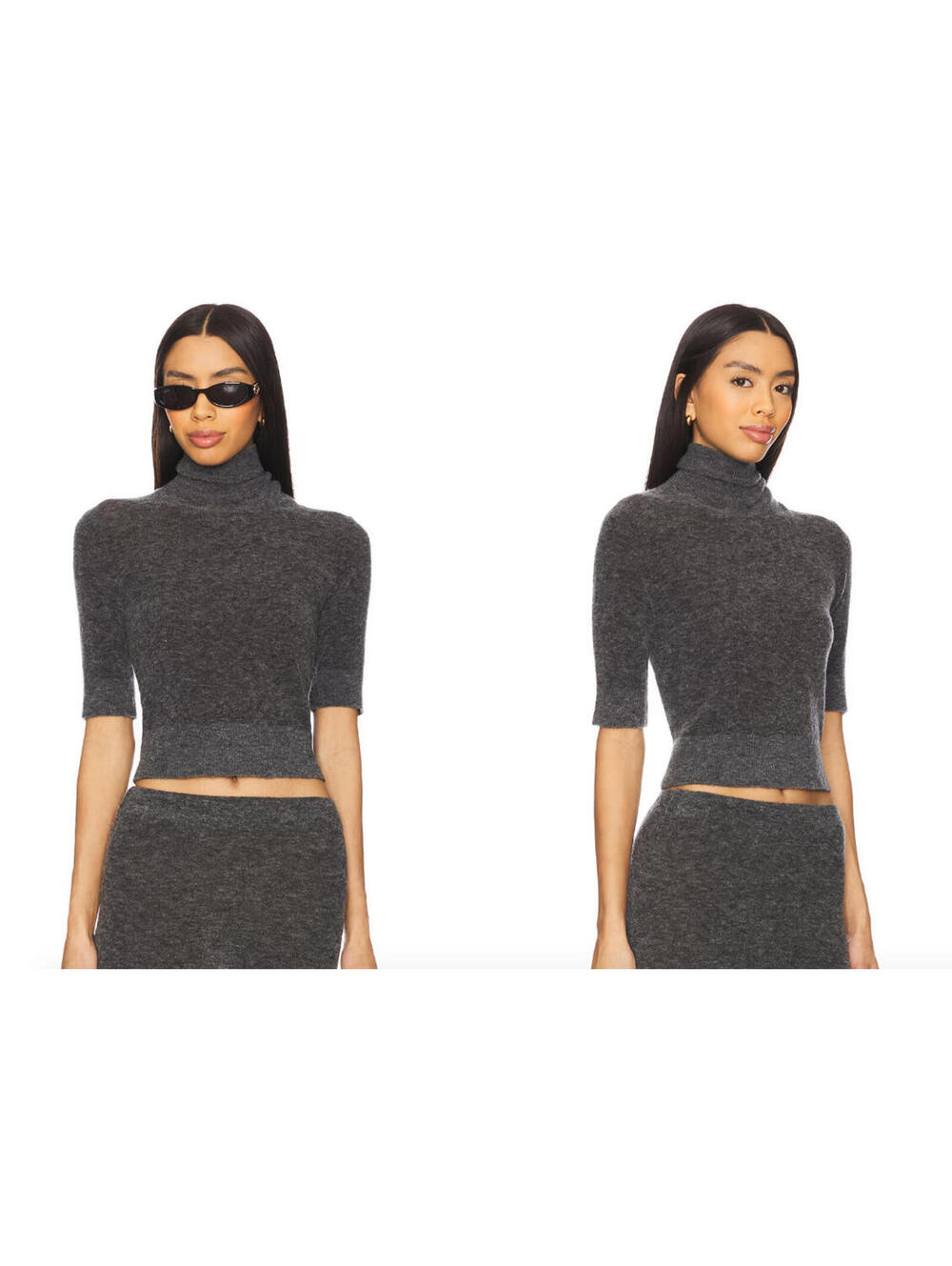 EAVES Mae Knit Top cropped charcoal gray size XS short sleeve $165msrp